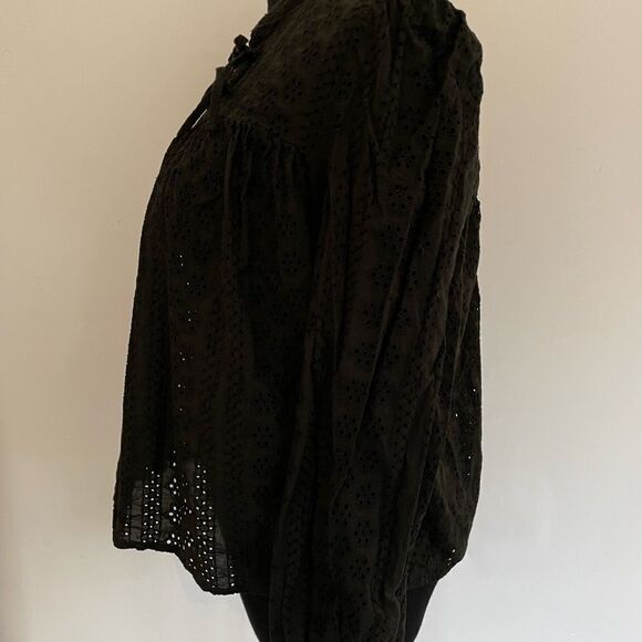 Madewell Small Eyelet Double-Tie Peasant Top Black Long Sleeve Style #K3808 - Picture 5 of 10